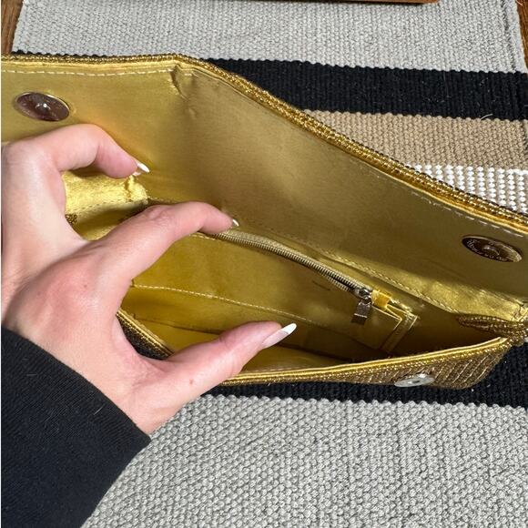 Vintage Bechamel Gold Seed Beads Embroidered Bridal Handbag Clutch Evening Party - Picture 3 of 4